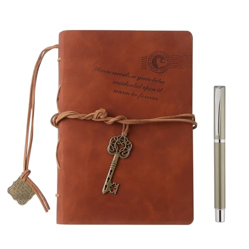 BDHYYM Tagebuch für erwachsene (19x12.5cm), Reisetagebuch zum ausfüllen, notizbuch a6 100x blanko，Vintage Kraftpapier notizbuch b6 blanko, Es ist eine ideale Wahl für Freunde und Familie, Retro-Rot von BDHYYM