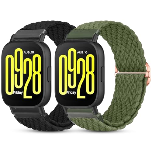 BDIG 2 Stück Geflochtenes Armband Kompatibel mit Xiaomi Redmi Watch 5 active/5 Lite,22mm Elastisches Nylon Stoff Band für Amazfit Bip 5/für Amazfit Bip 6 von BDIG