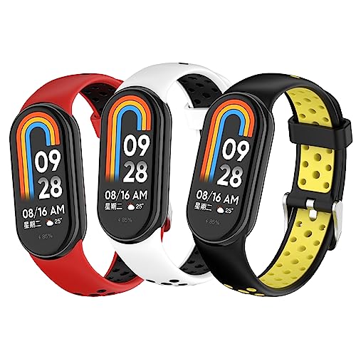 BDIG 3 Stück Armband Kompatibel mit Xiaomi Mi Band 8, Weiche Zweisfarbige Silikon-Sportarmbänder für Xiaomi Mi Band 8 von BDIG