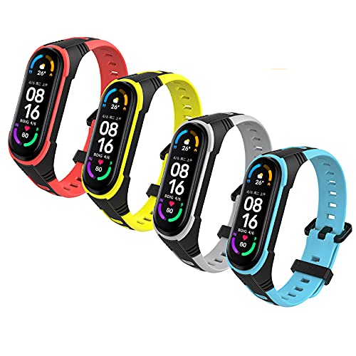 BDIG 4Pcs Kompatibel Für Xiaomi Mi Band 5 Mi Band 6 Armband, Sport Silikon Uhrenarmband Armband Smartwatch Ersatzarmband Mi Band 5 & Mi Band 6 & Amazfit Band 5 von BDIG