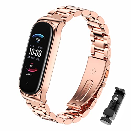 BDIG Armband Kompatibel mit Amazfit Band 5, Metall Ersatzarmband Wasserdicht Edelstahl Replacement Armband Zubehör Uhrenarmband für Amazfit Band 5(No Watch Host) von BDIG