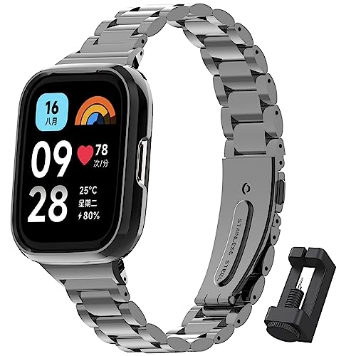 BDIG Armband Kompatibel mit Xiaomi Redmi Watch 3 Active Prämie Edelstahl Metall Ersatz Armband für Redmi Watch 3 Active (Schwarz) von BDIG