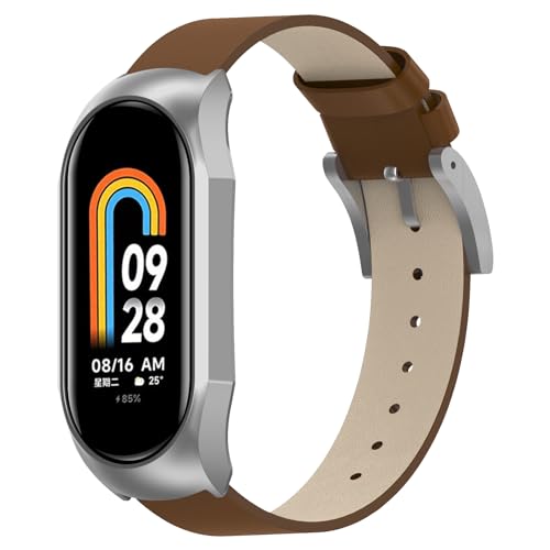 BDIG Ersatzarmbänder Kompatibel für Xiaomi Mi Band 8 Armband Leder, Ersatzband Wasserdicht Lederarmband Strap Handgelenk Band Zubehör für Xiaomi MiBand 8,Braun von BDIG