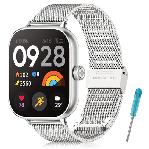 BDIG Ersatzarmband Kompatibel mit Redmi Watch Armband Xiaomi Redmi Watch 4 Damen/Herren, Dual Magnetisch Einstellbar Armbänder für Redmi Watch 4,Glattes Edelstahl Metall Silber von BDIG