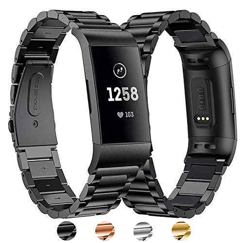 BDIG Für Fitbit Charge 3 Armband Metall, Fitbit Charge 4 Wasserdicht Edelstahl Metall Handgelenk Ersatzband Armbänder mit Starkem Metallschließe für Fitbit Charge3 Charge 4 von BDIG