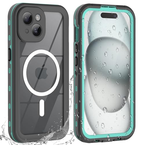 BDIG Hülle für iPhone 15 Wasserdicht, 360 Grad Rundum Schutz mit Eingebautem Displayschutz Outdoor TPU Transparent Bumper IP68 Stoßfest Handyhülle Schutzhülle Kompatibel mit iPhone 15 6.1",Blau von BDIG