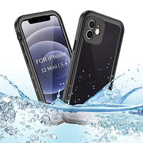 BDIG Hülle iPhone 12 Mini Wasserdicht, 360 Grad Rundum Schutz mit Eingebautem Displayschutz Outdoor TPU Transparent Bumper IP68 Stoßfest Handyhülle Schutzhülle Kompatibel mit iPhone 12 Mini von BDIG