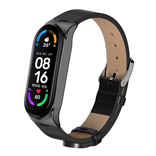 BDIG Kompatibel Für Xiaomi Mi Band 5 Armband Leder Miband 6, MiBand 4 Lederarmband Armband Uhrenarmband Handgelenk Smartwatch Ersatzbänder für Xiaomi Mi Band 5/3 von BDIG