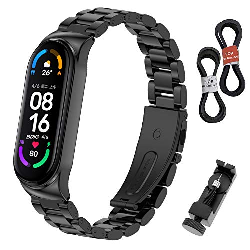 BDIG Kompatibel für Xiaomi Mi Band 5 Armband Mi Band 4, Metall MiBand 6 Ersatzarmband Wasserdicht Edelstahl Replacement Wrist Strap Zubehör Uhrenarmband für Xiaomi Mi Smart Band 6/5, Schwarz von BDIG