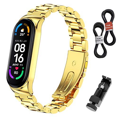 BDIG Kompatibel für Xiaomi Mi Band 6 Armband Mi Band 5, Metall MiBand 4 Ersatzarmband Wasserdicht Edelstahl Replacement Armband Zubehör Uhrenarmband für Xiaomi Mi Band 6/5(No Host) von BDIG