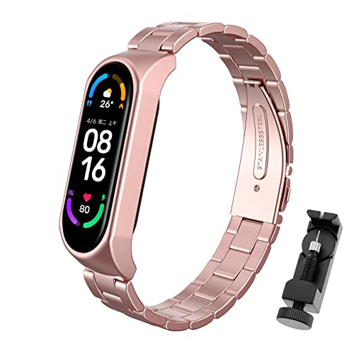 BDIG Kompatibel für Xiaomi Mi Band 6 Armband Mi Band 5, Metall MiBand 4 Ersatzarmband Wasserdicht Edelstahl Replacement Armband Zubehör Uhrenarmband für Xiaomi Mi Band 6/5(No Host) von BDIG