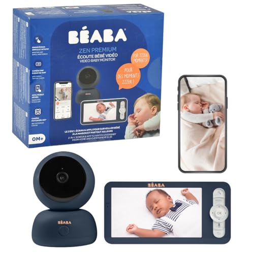 BÉABA Babyphone, 2-in-1 Baby-Videomonitor, Bildschirm/Dedizierte Mobile App, HD-Kamera, 360° Drehung, Nachtsicht, Walkie-Talkie, Schlaflieder, Temperatur- und Feuchtigkeitskontrolle, Zen Premium Blau BÉABA Babyphone, 2-in-1 Baby-Videomonitor, Bildschirm/Dedizierte Mobile App, HD-Kamera, 360° Drehung, Nachtsicht, Walkie-Talkie, Schlaflieder, Temperatur- und Feuchtigkeitskontrolle, Zen Premium Blau von BEABA