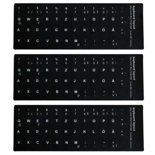 Deutsche Tastatur Ersatzaufkleber, 3 Packtastatur Alphabet Aufkleber Nicht transparent Schwarze Aufkleber mit weißen Buchstaben für Computer Desktop Notebook -Laptop von BEAHING