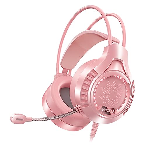 BEALIFE Kabelgebundener Gaming Kopfhörer, um 360 Grad drehbares Mikrofon, USB, 5 V, rostfreie TPE Abdeckung, Indoor Headset mit Soundkarte, Rosa von BEALIFE