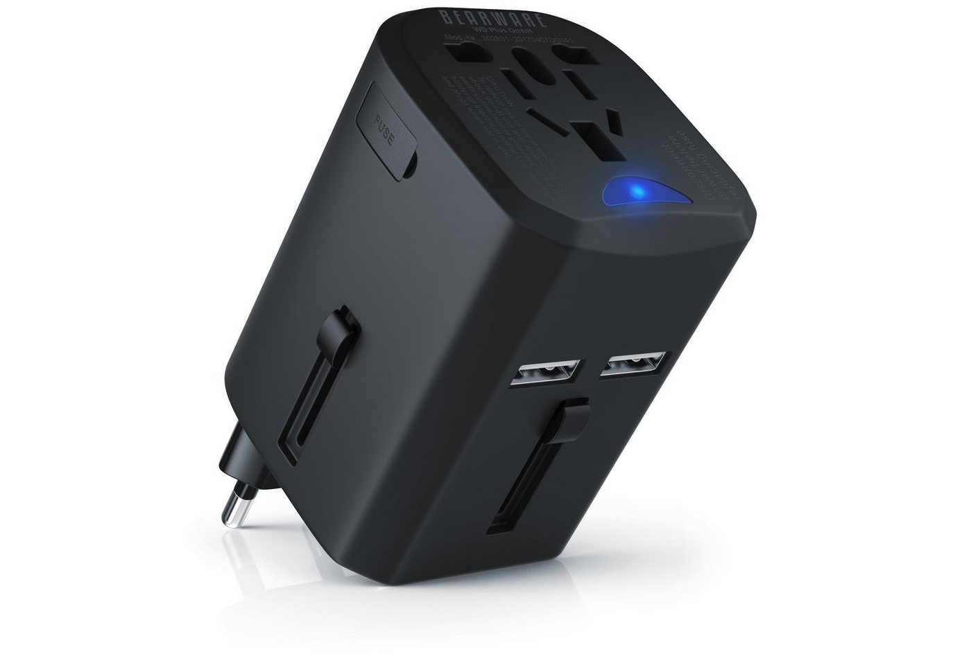 BEARWARE Reiseadapter, Universal, USB Ladestation, für 140 Länder/Regionen, 2x USB Buchse von BEARWARE