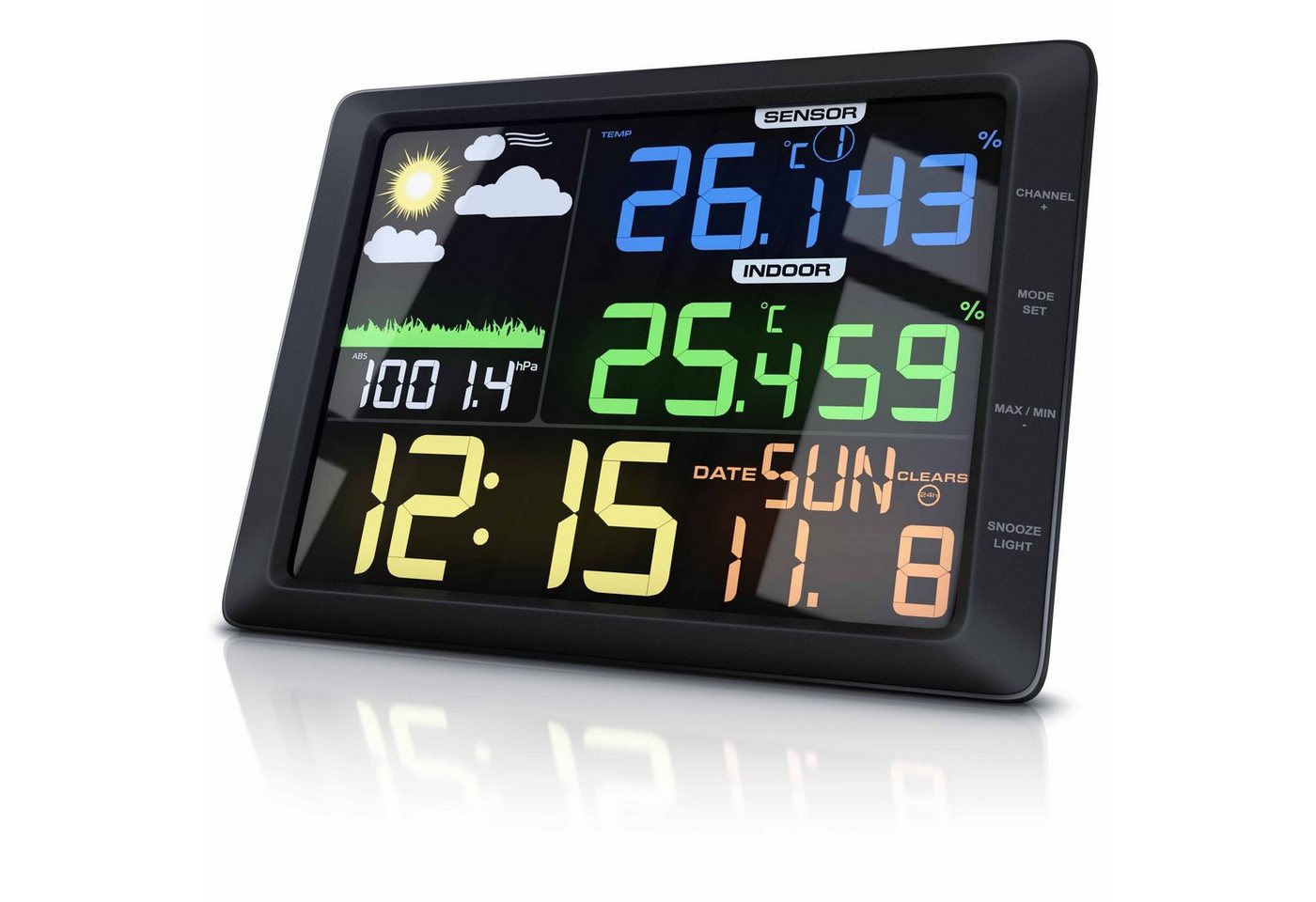 BEARWARE Wetterstation (mit Außensensor, LCD Farbdisplay, Wettervorhersage, Luftdruck, Temperatur uvm) von BEARWARE