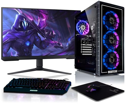 BEASTCOM Q5 | Gaming PC Set Bundle | Intel i5-12400F 6X 4,40GHz 12-Threads, NVIDIA RTX 4060 8GB, 16GB RAM, 1TB NVMe SSD, Samsung Monitor LED 27" + Tastatur + Maus + Mauspad, HDMI, WLAN, Win 11 von BEASTCOM