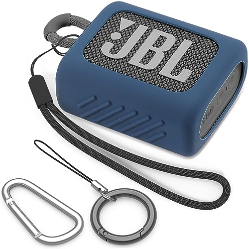 BEAUDOM Silikon JBL GO 3 Hülle Case für JBL GO 3 [Mit Handschlaufe] [Mit Zwei Karabinertypen] Tragbar Schutzhülle Kompatibel mit JBL GO 3 Bluetooth-Lautsprecher (Mitternachtsblau) von BEAUDOM
