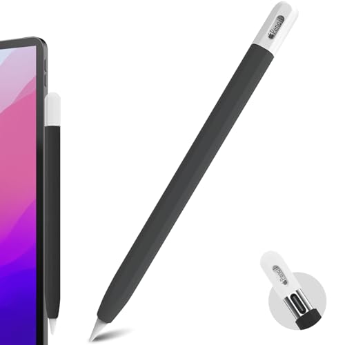 BEAUDOM Silikonhülle für Apple Pencil USB-C Hülle Apple Pencil USB C Anti-Rutsch Case kompatibel mit Apple Pencil USB-C (Schwarz, Weiße Kappe) von BEAUDOM