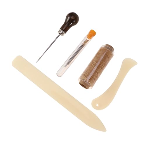BEBEMOKO 10Stücke Buchbinderwerkzeug Set Teilig Leichtes Langlebiges Bone Folder Große Nadeln Flasche Holzgriffahle Gewachstes Flachgarn Für DIY Buchbinderei von BEBEMOKO