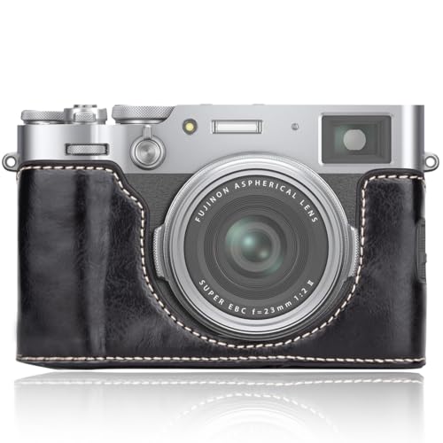 Fuji X100VI Tasche, Echtleder Halbschutzhülle kompatibel für X100VI Kamera – mit Öffnungsboden und Handgriff-Design von BECHS