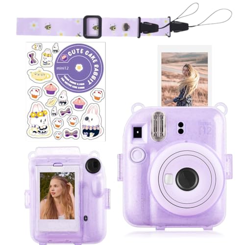 Tasche für Fuji Mini 12, Polaroid Hülle für Fuji Mini 12 Sofortbildkamera, Schultergurt und schönem Aufkleber für Mini 12 – Lila Tasche für Fuji Mini 12, Polaroid Hülle für Fuji Mini 12 Sofortbildkamera, Schultergurt und schönem Aufkleber für Mini 12 – Lila von BECHS