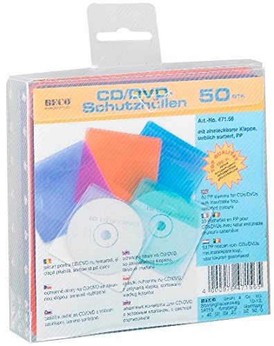 CD-/DVD-Hülle - Kapazität: 1 CD - Blau, grün, orange, violett, durchsichtig (Packung mit 50 ) von BECO