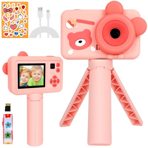 Kinderkamera, 2.0” Bildschirm Digitalkamera Kinder Geschenke für 3-12 Jungen & mädchen,1080P HD Anti-Drop Fotoapparat mit Stativ & 32GB SD-Karte für Geburtstagsgeschenk Weihnachten Spielzeug (Rosa) von BEE&FLOWER