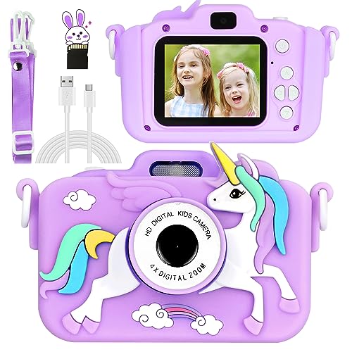 Kinderkamera, Kinder Kamera 1080P 2,0-Zoll-HD Fotoapparat Selfie Digitalkamera mit 32GB SD-Karte Kinder Spielzeug 3-10 Jahre Mädchen Junge Geburtstag Weihnachten Geschenk (Lila) von BEE&FLOWER