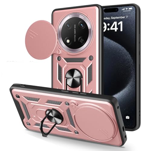 BEEJTUNY Handyhülle für Honor Magic7 Lite/Magic 7 Lite/Honor X9C, Hülle Stoßfeste Bumper mit Objektiv Cover, Schutzhülle mit 360°Ringständer. Cover Case mit Magnetisch Ring. Roségold von BEEJTUNY
