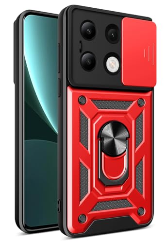 BEEJTUNY Handyhülle für Xiaomi Redmi Note 13 4G, Hülle Stoßfeste Bumper mit Objektiv Cover, Schutzhülle mit 360°Ringständer. Cover Case mit Magnetisch Ring. Rot von BEEJTUNY