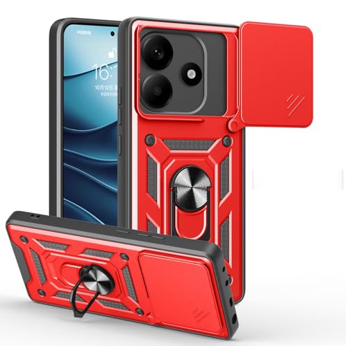 BEEJTUNY Handyhülle für Xiaomi Redmi Note 14 4G, Hülle Stoßfeste Bumper mit Objektiv Cover, Schutzhülle mit 360°Ringständer. Cover Case mit Magnetisch Ring. Rot von BEEJTUNY