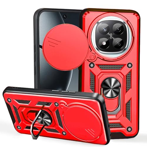 BEEJTUNY Handyhülle für Xiaomi Redmi Note 14 Pro+ Plus 5G, Hülle Stoßfeste Bumper mit Objektiv Cover, Schutzhülle mit 360°Ringständer. Cover Case mit Magnetisch Ring. Rot von BEEJTUNY