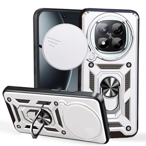 BEEJTUNY Handyhülle für Xiaomi Redmi Note 14 Pro+ Plus 5G, Hülle Stoßfeste Bumper mit Objektiv Cover, Schutzhülle mit 360°Ringständer. Cover Case mit Magnetisch Ring. Silber von BEEJTUNY