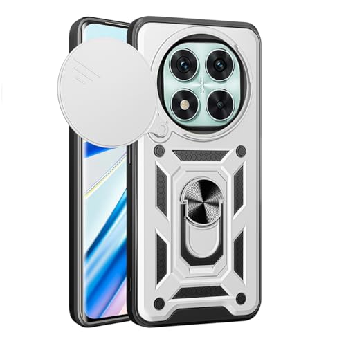 BEEJTUNY Handyhülle für Xiaomi Redmi Note 14 Pro 5G, Hülle Stoßfeste Bumper mit Objektiv Cover, Schutzhülle mit 360°Ringständer. Cover Case mit Magnetisch Ring. Silber von BEEJTUNY