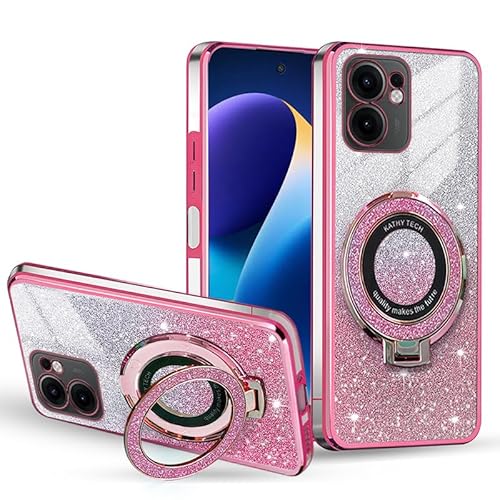 BEEJTUNY Transparente Hülle für Infinix Note 50 Pro 4G, Handyhülle mit Ring Stand, Mode Stoßfeste Schutzhülle, TPU Case mit Farbverlauf-Glitzer. Rosa von BEEJTUNY