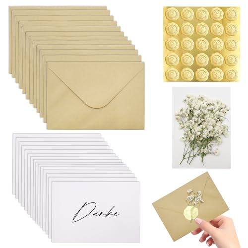 BEELUKY Dankeskarten Set 25 Stück - 15x10cm Karte Danke mit 25 Gold-Siegel Aufklebern, 25 Kraftpapier Briefumschlägen & 25 Trockenblumen Karten Danke Kartenfür Hochzeit, Geburtstag, Familie, Kollegen BEELUKY Dankeskarten Set 25 Stück - 15x10cm Karte Danke mit 25 Gold-Siegel Aufklebern, 25 Kraftpapier Briefumschlägen & 25 Trockenblumen Karten Danke Kartenfür Hochzeit, Geburtstag, Familie, Kollegen von BEELUKY