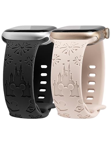 BEEXI 2 Stück Cartoon Armband Kompatibel mit Apple Watch 38mm 40mm 41mm Mädchen Frauen, Weiches Silikon Niedliche Gravierte Armband für iWatch Serie 9/8/7/6/5/4/3/2/1/SE von BEEXI