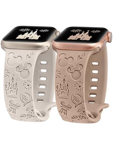 BEEXI 2 Stück Cartoon Gravierte Armbänder Kompatibel mit Apple Watch Armbänder 41mm 40mm 42mm 38mm Damen Herren, Weiches Silikon Niedliches Anime Armband für iWatch Serie 10/9/8/7/6/5/4/3/2/1/SE von BEEXI
