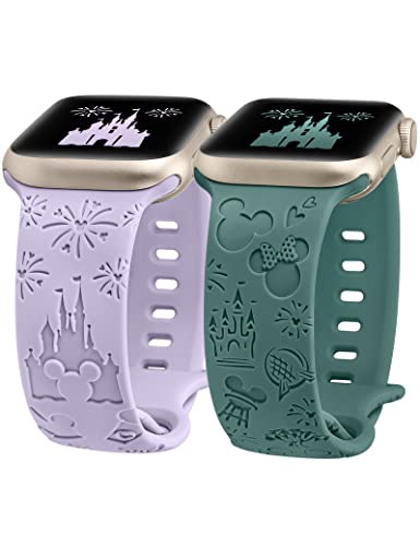 BEEXI 2 Stück Cartoon Gravierte Armband Kompatibel mit Apple Watch Armband 41mm 38mm 40mm Damen Herren, Silikon Fancy Cute Design Sport Armbänder für iWatch Serie 9/8/7/6/5/4/3/2/1/SE von BEEXI