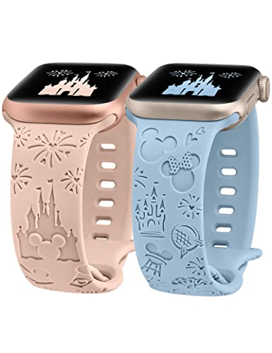 BEEXI 2 Stück Cartoon Gravierte Armband Kompatibel mit Apple Watch Armband 41mm 38mm 40mm Damen Herren, Silikon Fancy Cute Design Sport Armbänder für iWatch Serie 9/8/7/6/5/4/3/2/1/SE von BEEXI