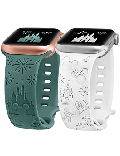 BEEXI 2 Stück Cartoon Gravierte Armband Kompatibel mit Apple Watch Armband 42mm 44mm 45mm 49mm Damen Herren, Silikon Fancy Design Sport Armbänder für iWatch Ultra 2/Serie 9/8/7/6/5/4/3/2/1/SE/Ultra von BEEXI