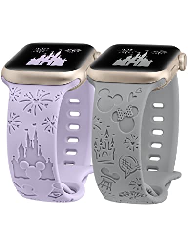 BEEXI 2 Stück Cartoon Gravierte Armband Kompatibel mit Apple Watch Armband 42mm 44mm 45mm 49mm Damen Herren, Silikon Fancy Design Sport Armbänder für iWatch Ultra 2/Serie 9/8/7/6/5/4/3/2/1/SE/Ultra von BEEXI