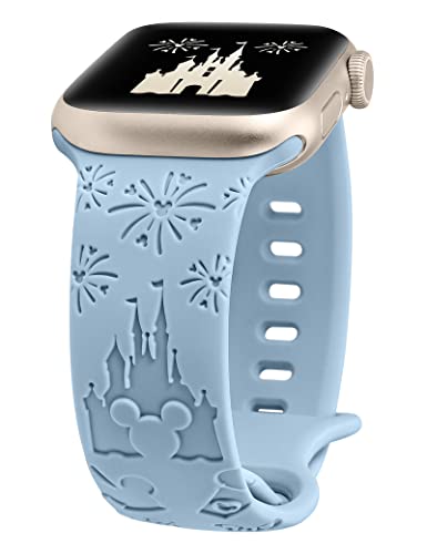 BEEXI Cartoon Gravierte Armband Kompatibel mit Apple Watch Armband 41mm 40mm 42mm 38mm Damen Herren, Silikon Cute Design Sport Armbänder für iWatch Serie 10/9/8/7/6/5/4/3/2/1/SE, Blau von BEEXI
