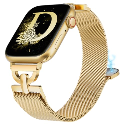 BEEXI Metall Kompatibel mit Apple Watch Armband 44mm 45mm 49mm 46mm 42mm Damen, Edelstahl Magnetarmband Mesh D-förmige Rosegold Ersatzarmband für iWatch SE Serie 10/9/8/7/6/5/4/3/2/1/Ultra(1/2) von BEEXI