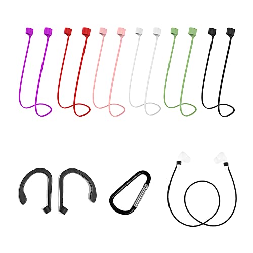 6pcs 55cm Ohrhörerkabel und 1pair Ohrhaken und 1-Pair Schwarze oder weiße Ohrhörerschnalle, Bluetooth Anti-verlorene Ohrhörerkabel, weiche Silikon Sport drahtlose Ohrhörer Anti-verlorene Schnu von BEIIEB