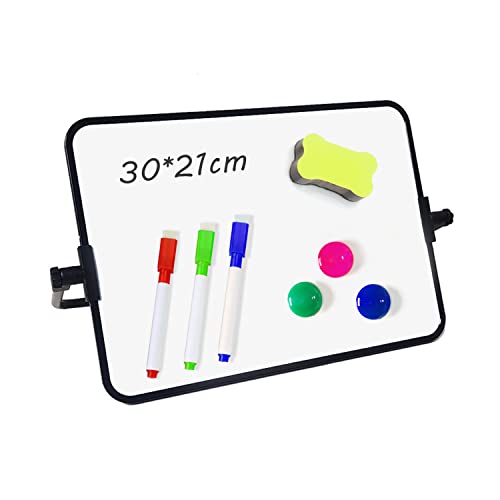 Trocken abwischbares Whiteboard mit Ständer-Set, 30 * 21 cm doppelseitiges Whiteboard, trocken abwischbarer Marker, trocken abwischbarer Magnet, Büro-Schulfamilie für Notizen und Erinnerungen. von BEIIEB