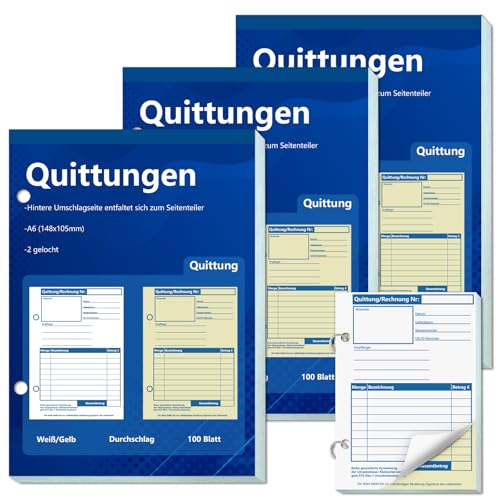 3 Stück A6 Quittungsblock Durchschreibend Rechnungsblock Kleinunternehmer 2 x 50 Blatt gelocht für Kleinunternehmer Vereine Selbständige 3 Stück A6 Quittungsblock Durchschreibend Rechnungsblock Kleinunternehmer 2 x 50 Blatt gelocht für Kleinunternehmer Vereine Selbständige von BEIMEIII