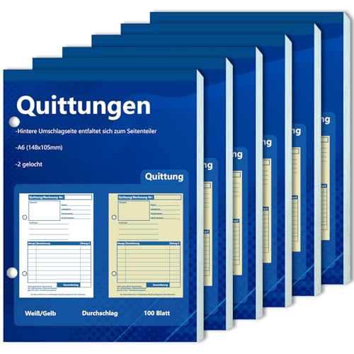 6 Stück A6 Quittungsblock Durchschreibend Rechnungsblock Kleinunternehmer 2 x 50 Blatt gelocht für Kleinunternehmer Vereine Selbständige 6 Stück A6 Quittungsblock Durchschreibend Rechnungsblock Kleinunternehmer 2 x 50 Blatt gelocht für Kleinunternehmer Vereine Selbständige von BEIMEIII