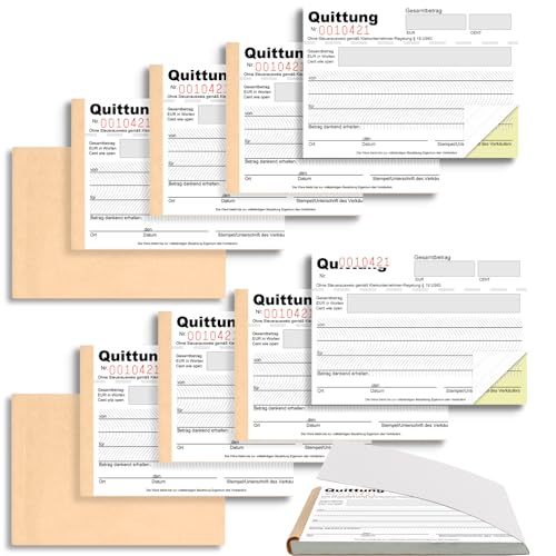 10 Stück Quittungsblock Kleinunternehmer A6 Quer Quittungsblock mit Durchschlag 2 x 40 Blatt Rechnungsblock Quittungsblock Nummeriert Mikroperforiert Selbstdurchschreibend für Buchführung Weiß von BEIMEIII